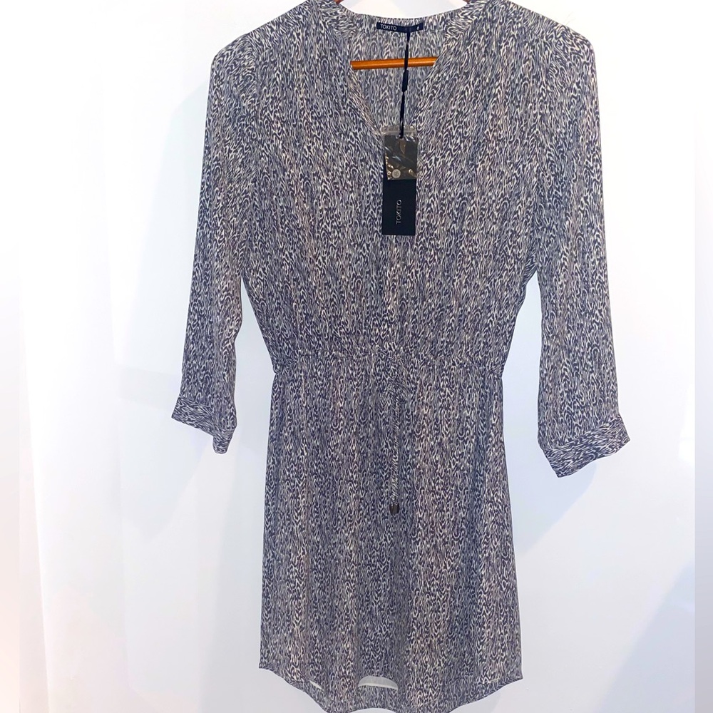NWT Tokito Grey Three-quarter sleeve print shirtdress, sz 6